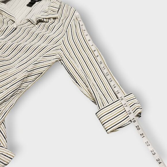 Ali Miles Size Medium Tan Black Stripe Button Front Tunic Top Lagenlook Artsy - Picture 10 of 13